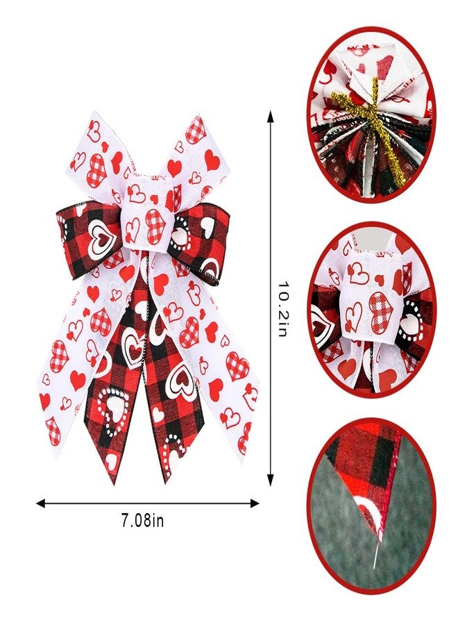 Threetols 4PCS Valentine's Day Wreath Bows, Black Red Buffalo Plaid Bows for Front Door Proposal Red White Love Heart Decoration Bows for Indoor Outdoor Holiday Wedding Party Ornament - Image 2